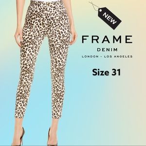 NWT FRAME Animal Print High Rise Cigarette Skinny Capri Cropped Jeans Sz 31